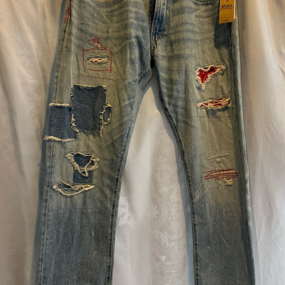 Polo by Ralph Lauren Distressed Light Wash Varick Slim Straight Men’s Jeans